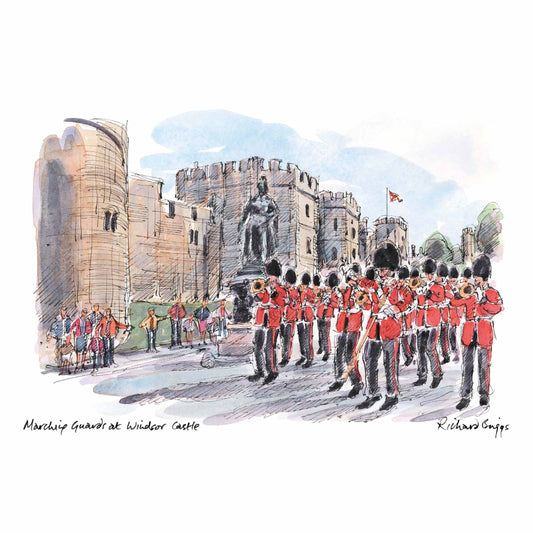 London Life Postcard A6 - Marching Guards at Windsor Castle - British Souvenirs