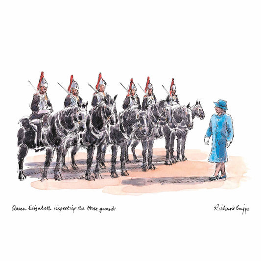 London Life Postcard A6 - Queen Elizabeth inspecting the Horse Guards - British Souvenirs