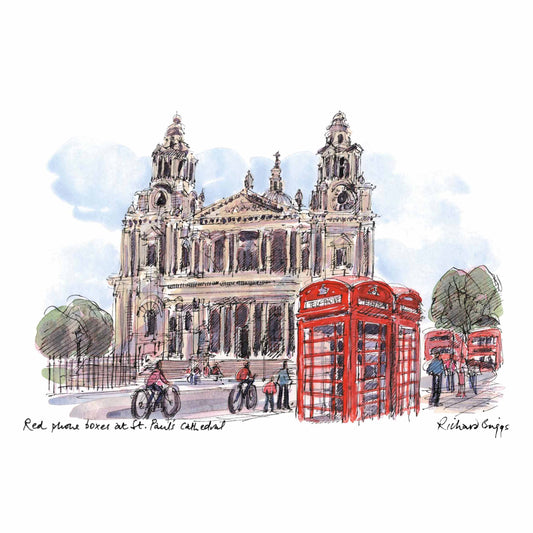 London Life Postcard A6 - Red Phone Boxes at St. Paul's Cathedral - British Souvenir