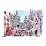 London Life Postcard A6 - Red buses towards St Paul's Cathedral - London Souvenirs
