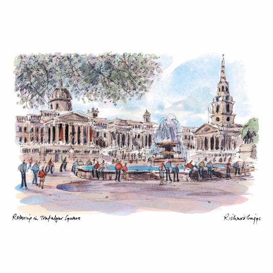 London Life Postcard A6 - Relaxing in Trafalgar Square - London Souvenirs