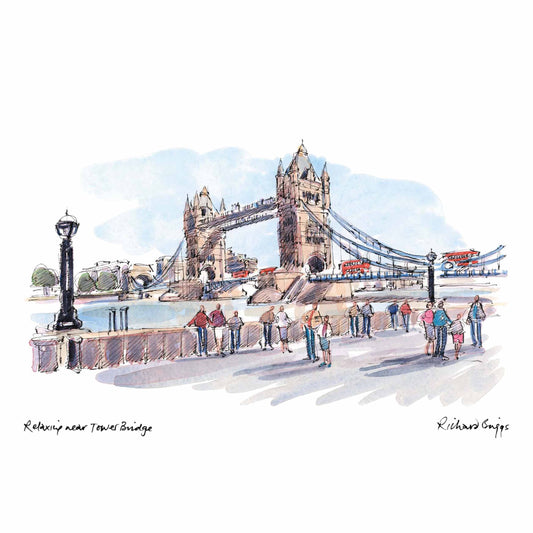 London Life Postcard A6 - Relaxing near Tower Bridge - London Souvenirs