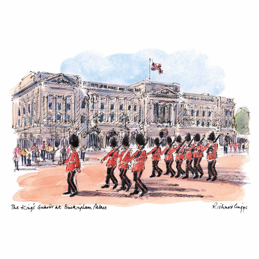 London Life Postcard A6 - The King's Guards at Buckingham Palace - British Souvenirs