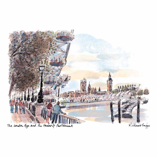 London Life Postcard A6 - The London Eye and the Houses of Parliament - London Souvenir postcard