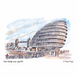 London Life Postcard A6 - Tower Bridge and City Hall - London Souvenirs