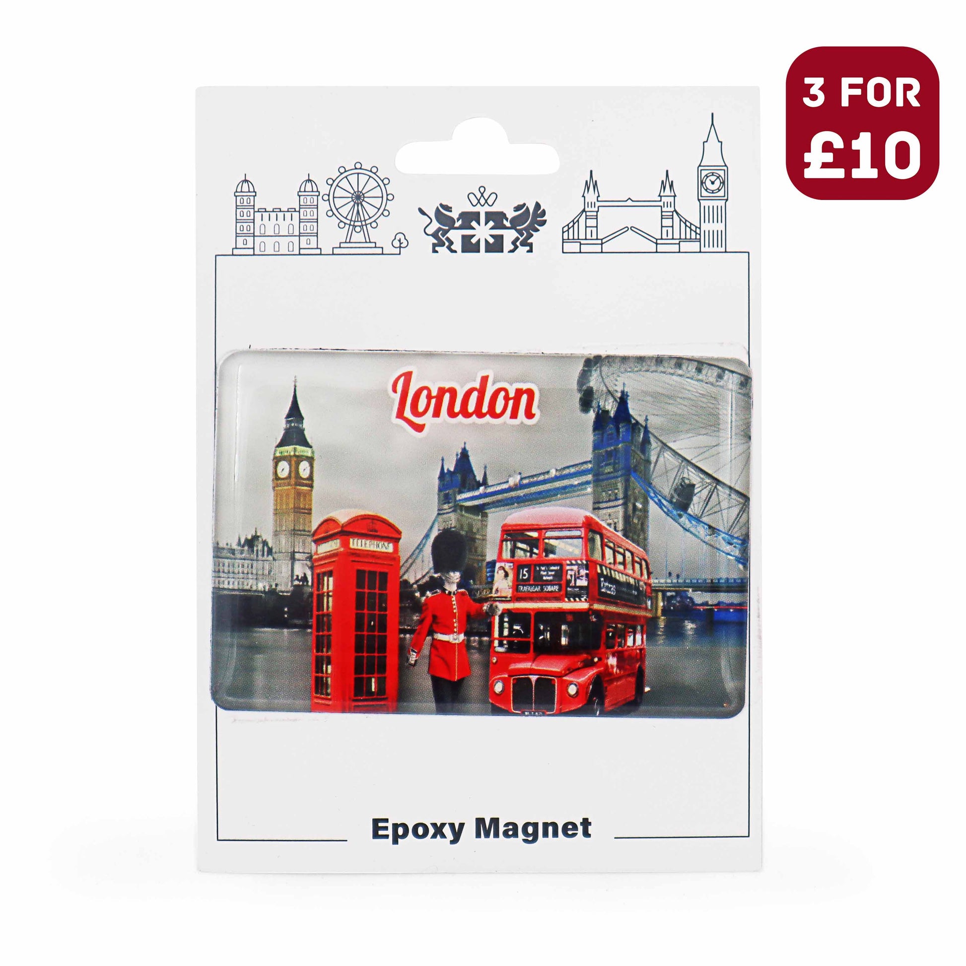 London Souvenir Epoxy Magnet - Design 4 - Big Ben, Red Bus