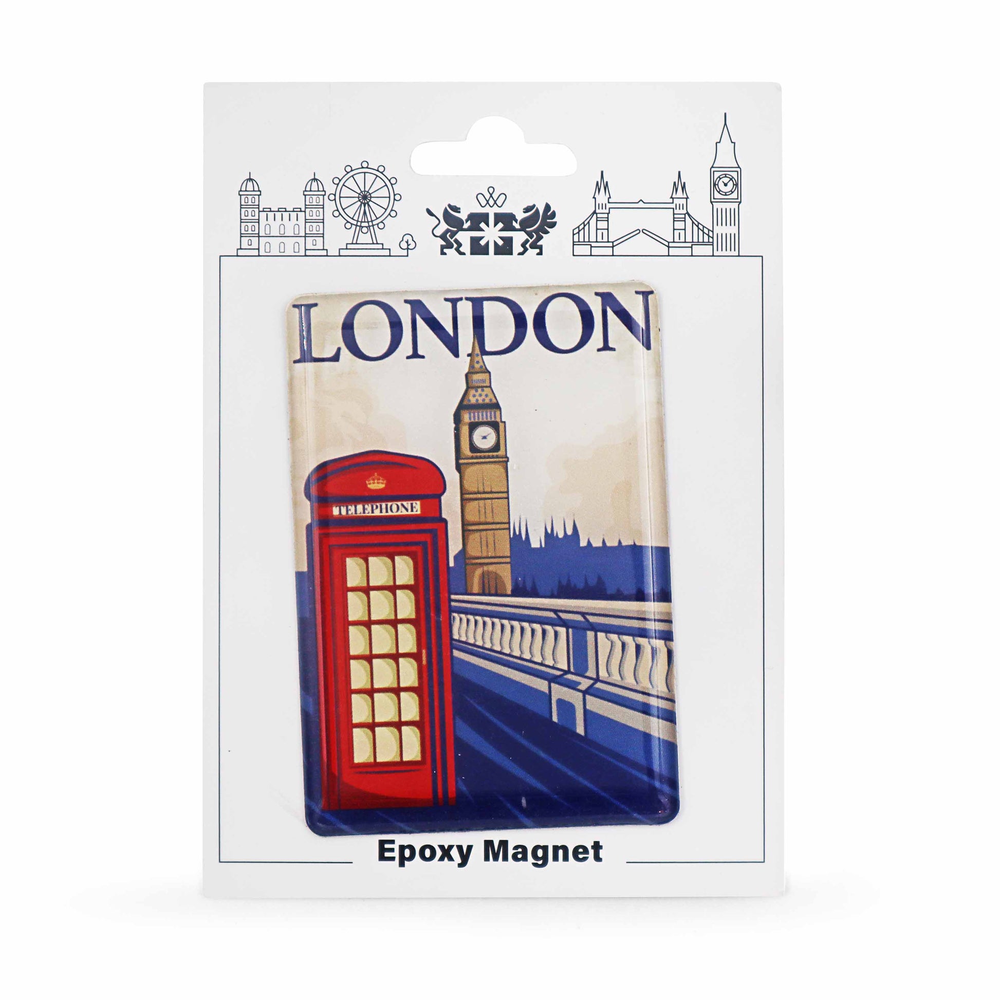 London Souvenir Epoxy Magnet - Design 7 - Telephone Box and Big Ben