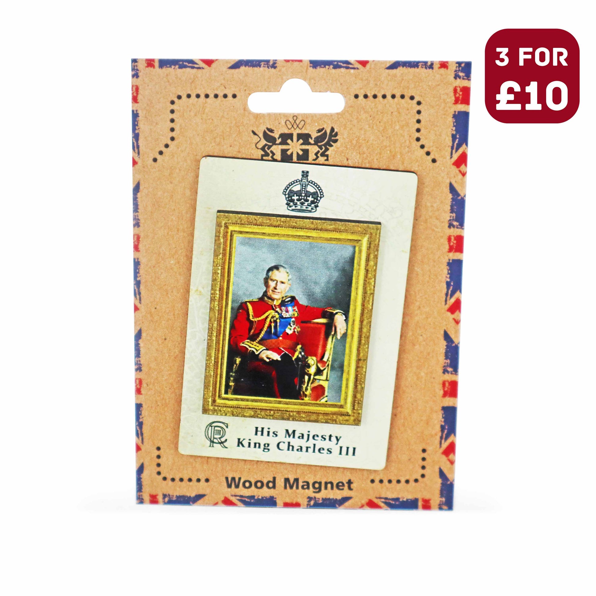 London Souvenir Wooden 3D Magnet - King Charles Portrait - British Gifts