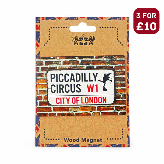 London Souvenir Wooden 3D Magnet - Piccadilly Circus Street Sign - London Souvenirs