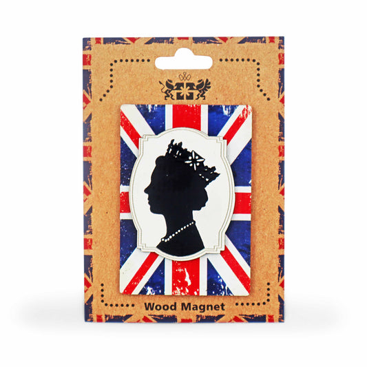 London Souvenir Wooden 3D Magnet - Queen Elizabeth Union Jack - London Souvenirs