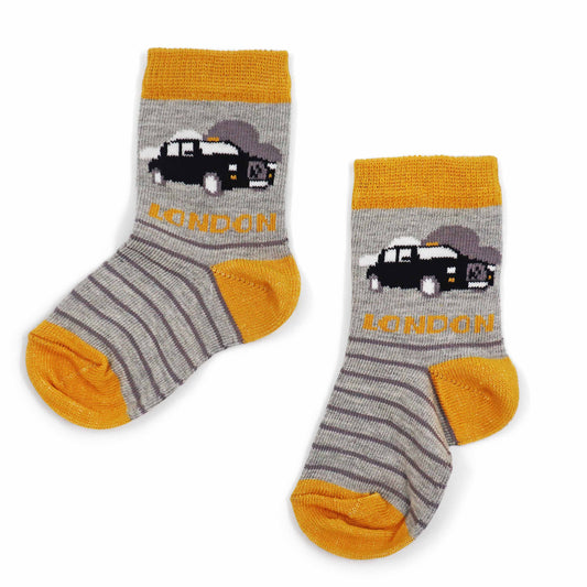 London Taxi Yellow & Grey Kid Socks - Design 7 - London Souvenir Socks