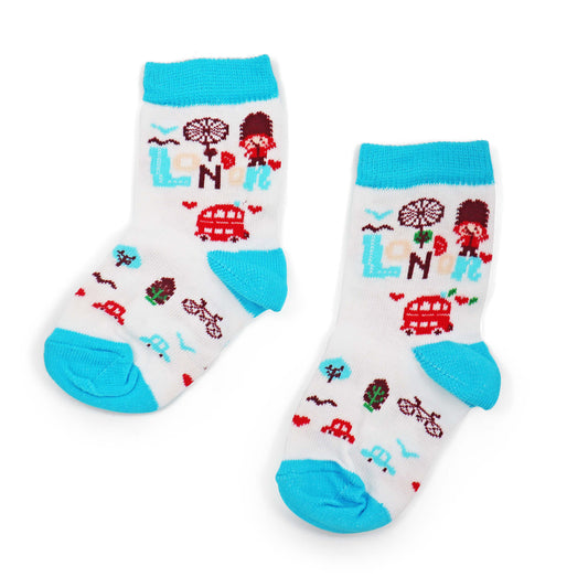 London Theme Blue & White Kids Socks - Design 2 - London Souvenir Socks