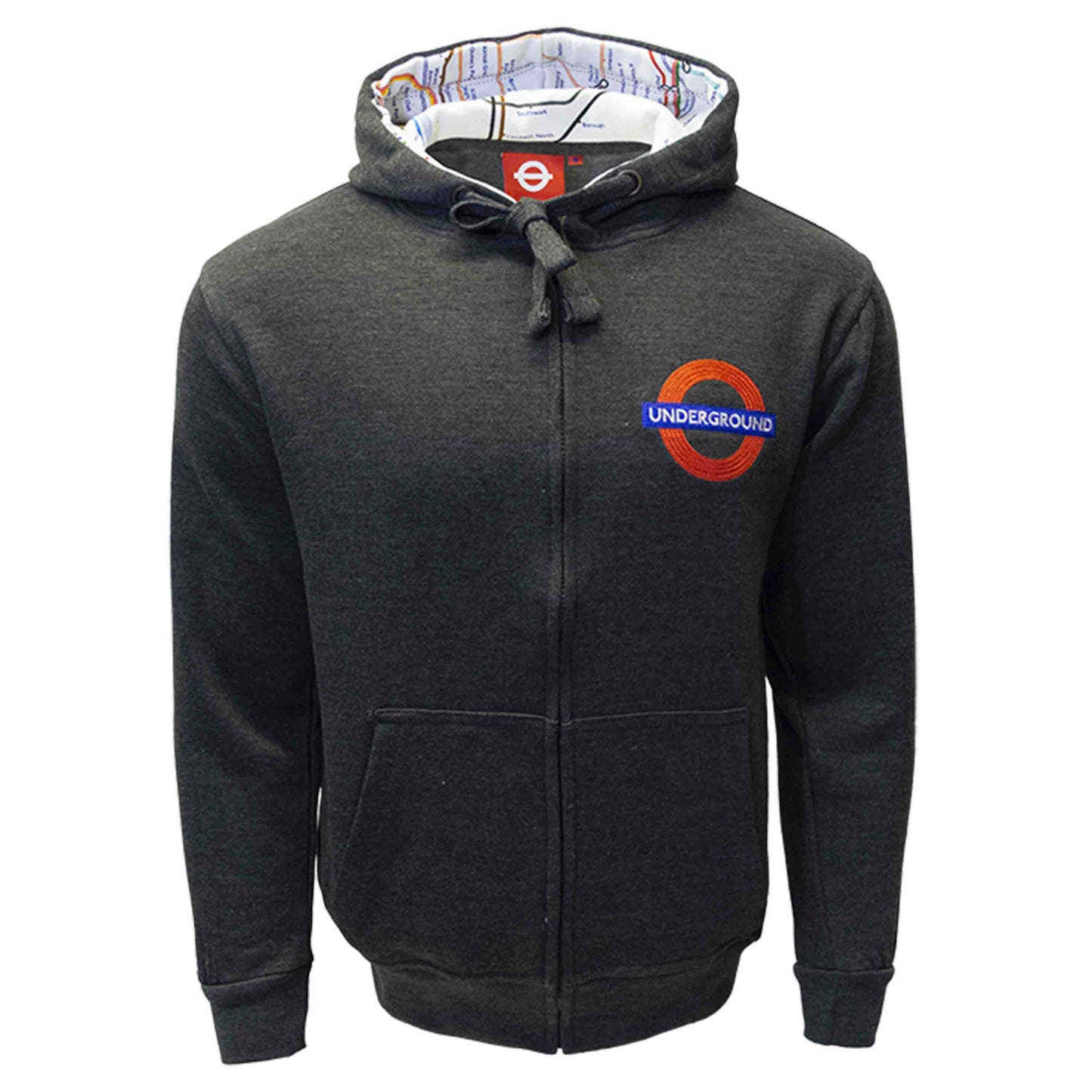 London Underground Charcoal Zipped Hoodie - 'UNDERGROUND - Unisex - London Gifts