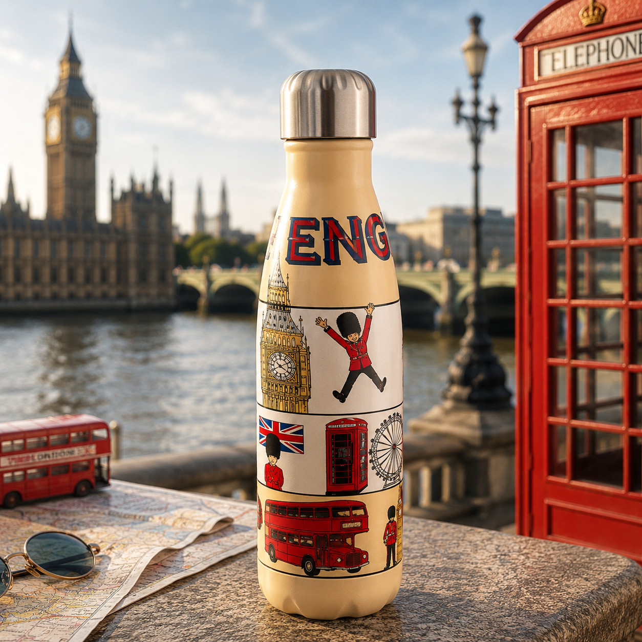 England London Icons Stainless Steel Water Bottle – 500ml Travel Flask