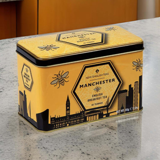 Manchester Bee Tea Caddy  Tin - 40 Teabags - Manchester Souvenirs