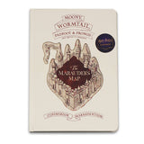 Cream Marauder’s Map A5 notebook with burgundy lettering and a castle-shaped die-cut reveal.