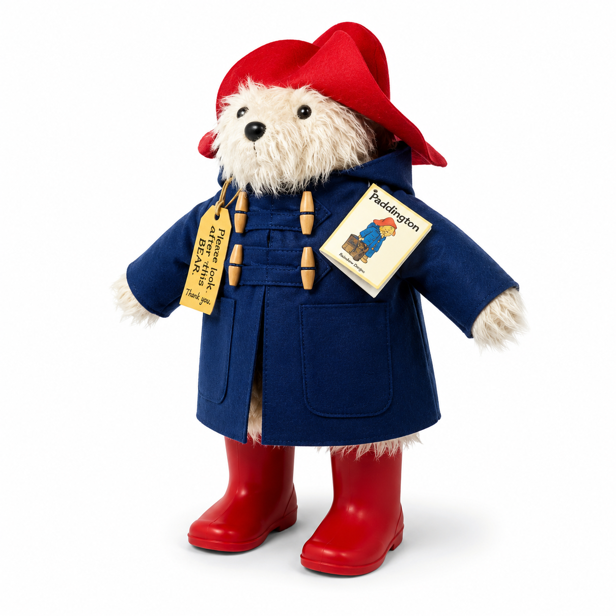Official Paddington Bear Large Collector Plush with blue duffle coat, red hat and Wellington boots on a clean white background.