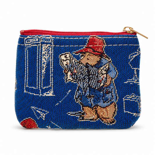 Small pouch with Paddington Bear design on a blue background