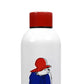 White water bottle with red lid and cartoon character on a white background