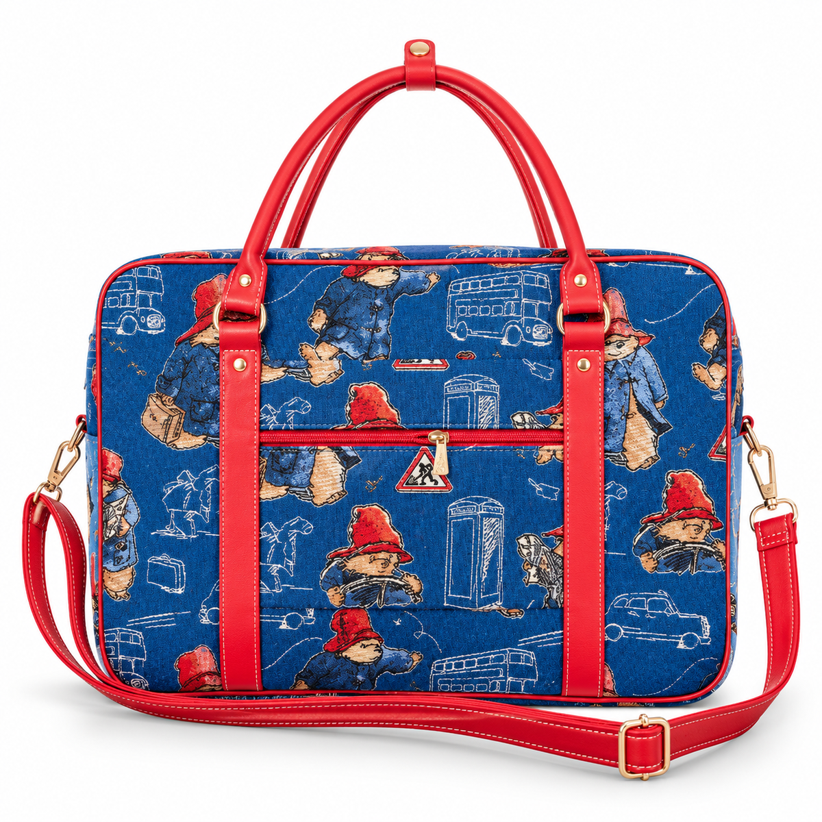 Paddington Bear blue tapestry travel bag with front zip pocket