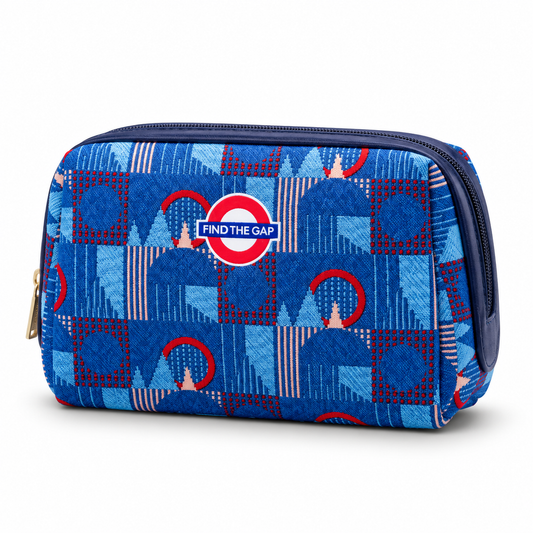 Piccadilly Line Mind the Gap toiletry bag with zip and vegan leather trim