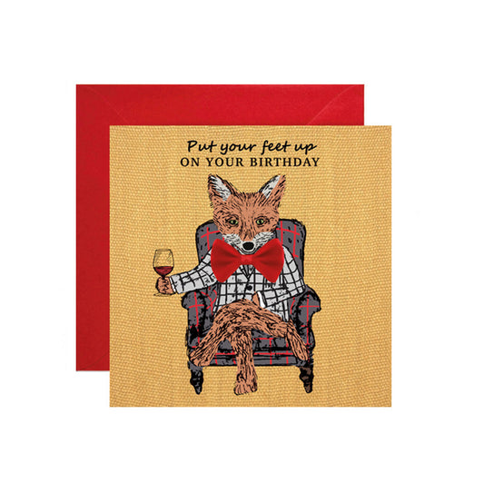 Put Your Feet Up Fox - Happy Birthday Card - Apple & Clover