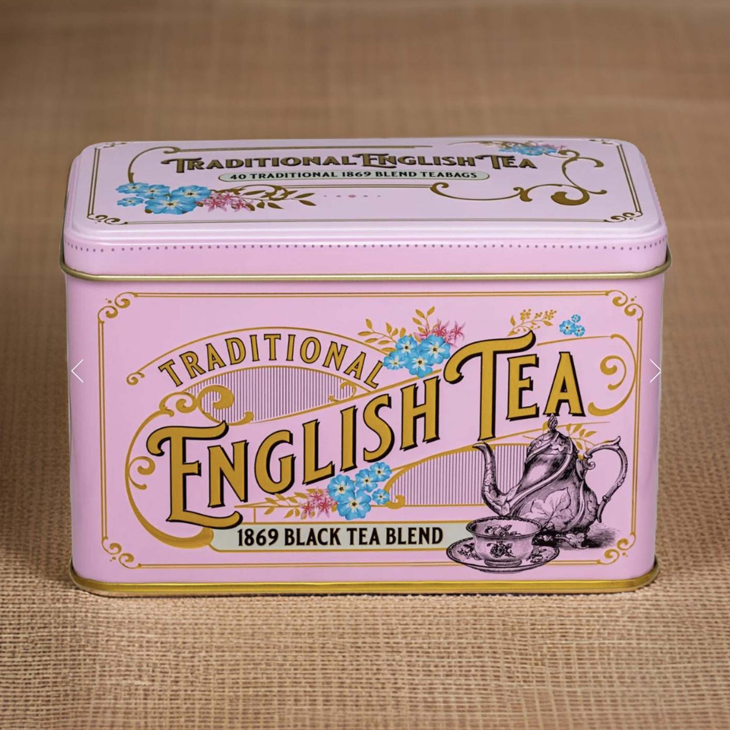 Rose Pink Vintage Victorian Classic Tea Tin - 40 Teabags - London Souvenirs