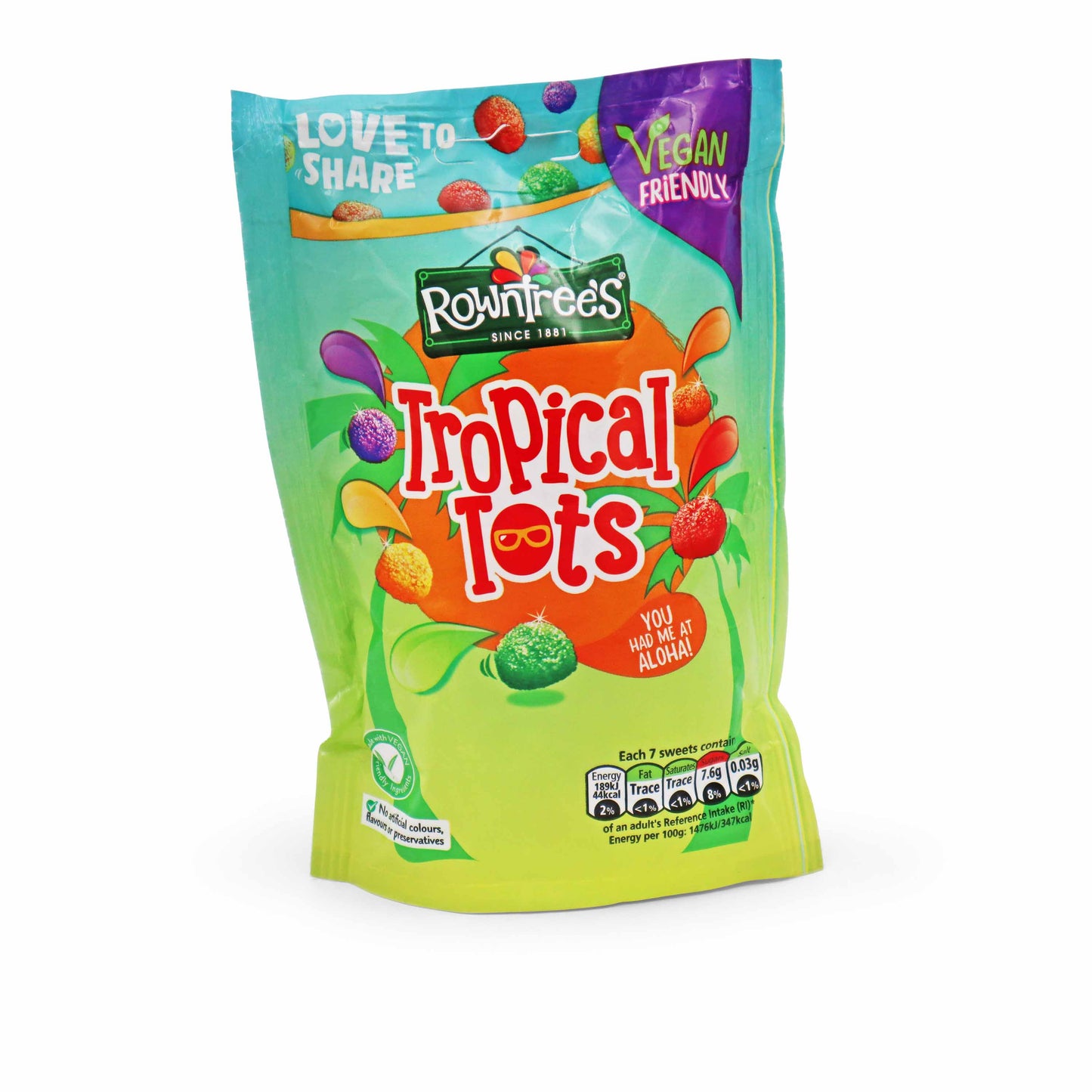 Rowntree's Tropical Tots Vegan Friendly Sweets Sharing Bag - 140g - British Snacks