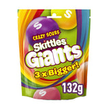 Skittles Giants Vegan Chewy Sweets Crazy Sours Flavoured Pouch Bag - 132g - British Snacks and sweets