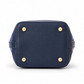 Structured navy base of Piccadilly Line bucket bag with protective feet