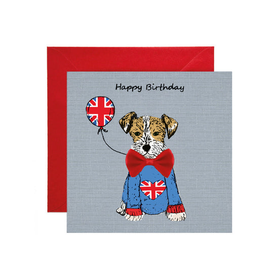 Terrier with Union Jack Jumper - Happy Birthday Card - Apple & Clover