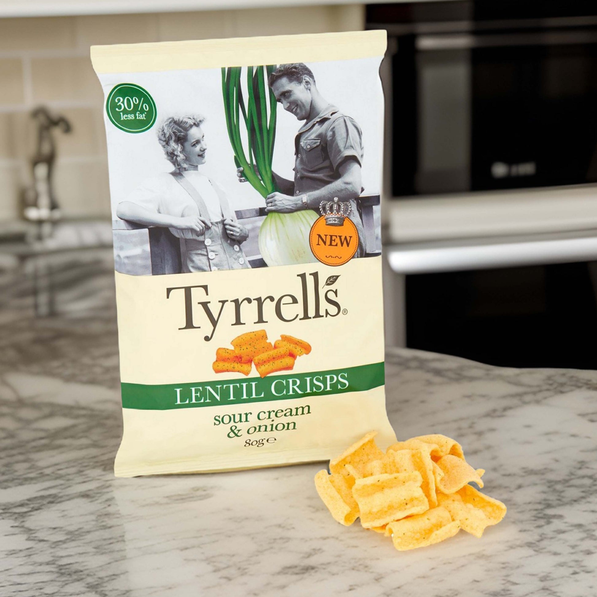 Tyrrells Lentil Sharing Crisps Sour Cream & Onion - 80g - British Classic Crisps