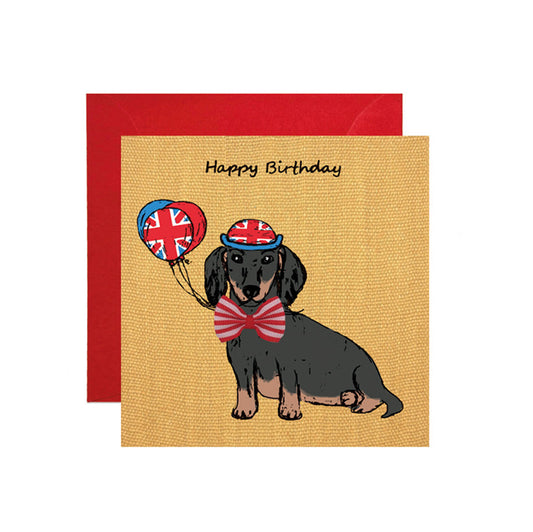 Union Jack Dachshund - Happy Birthday Card - Apple & Clover