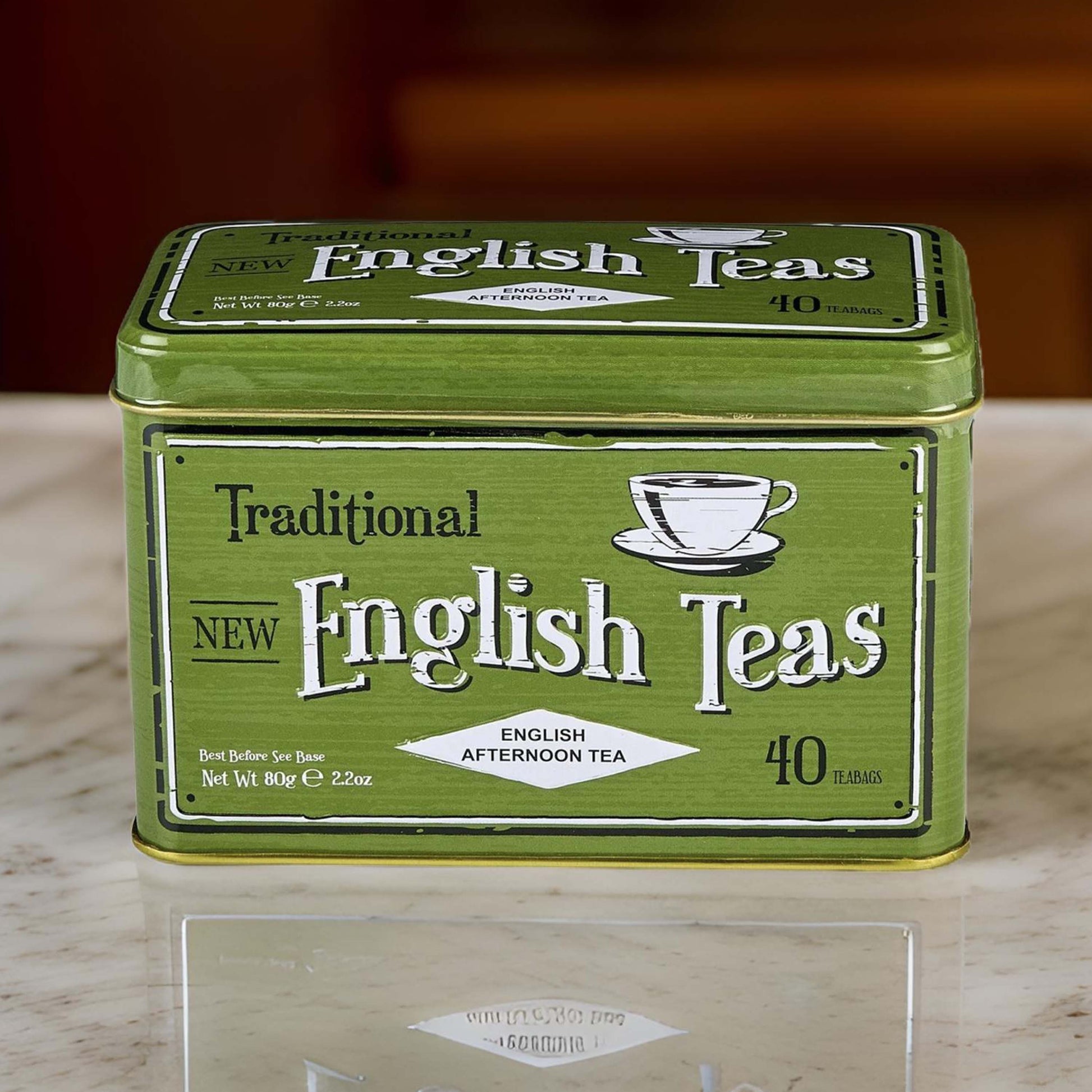 Vintage Green English Afternoon Tea Caddy Tin - 40 Teabags - Tea Caddy Tin