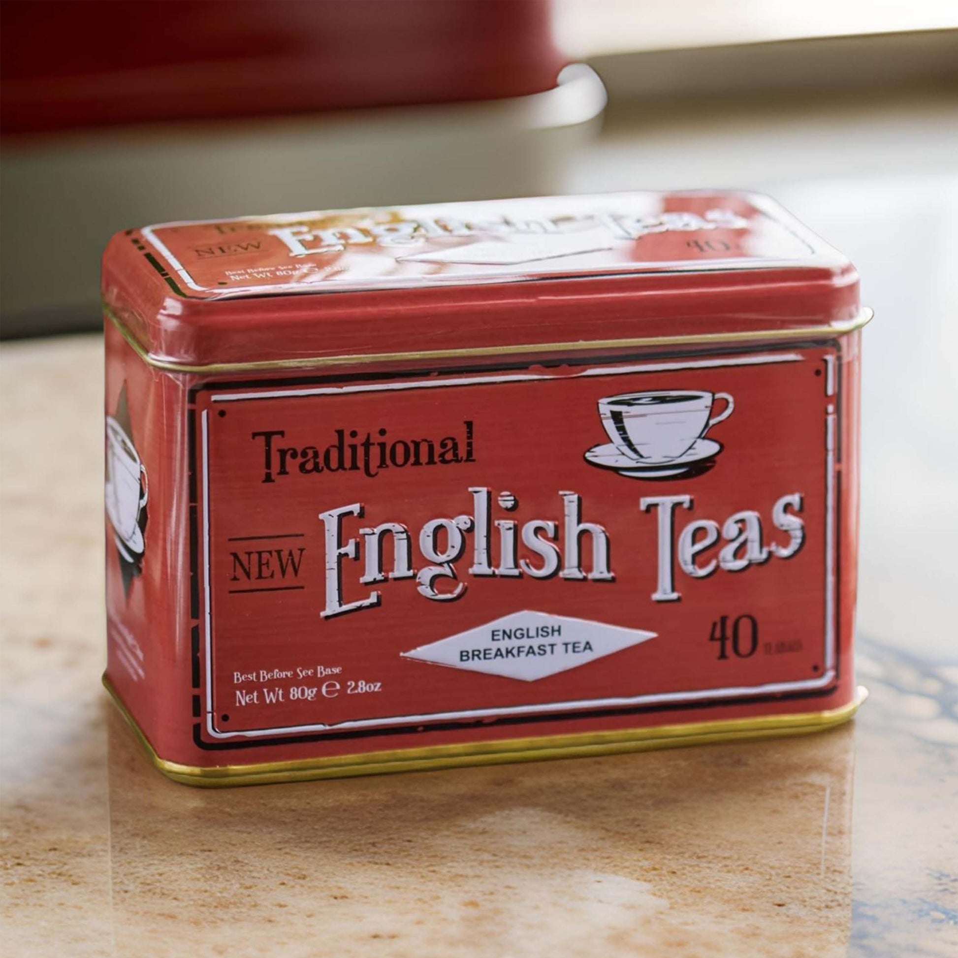 Vintage Red English Afternoon Tea Caddy Tin - 40 Teabags - London Souvenirs