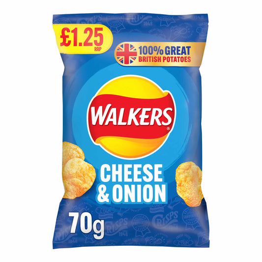 Walkers Cheese & Onion Crisps 70g - (£1.25 Bag) - British Snacks