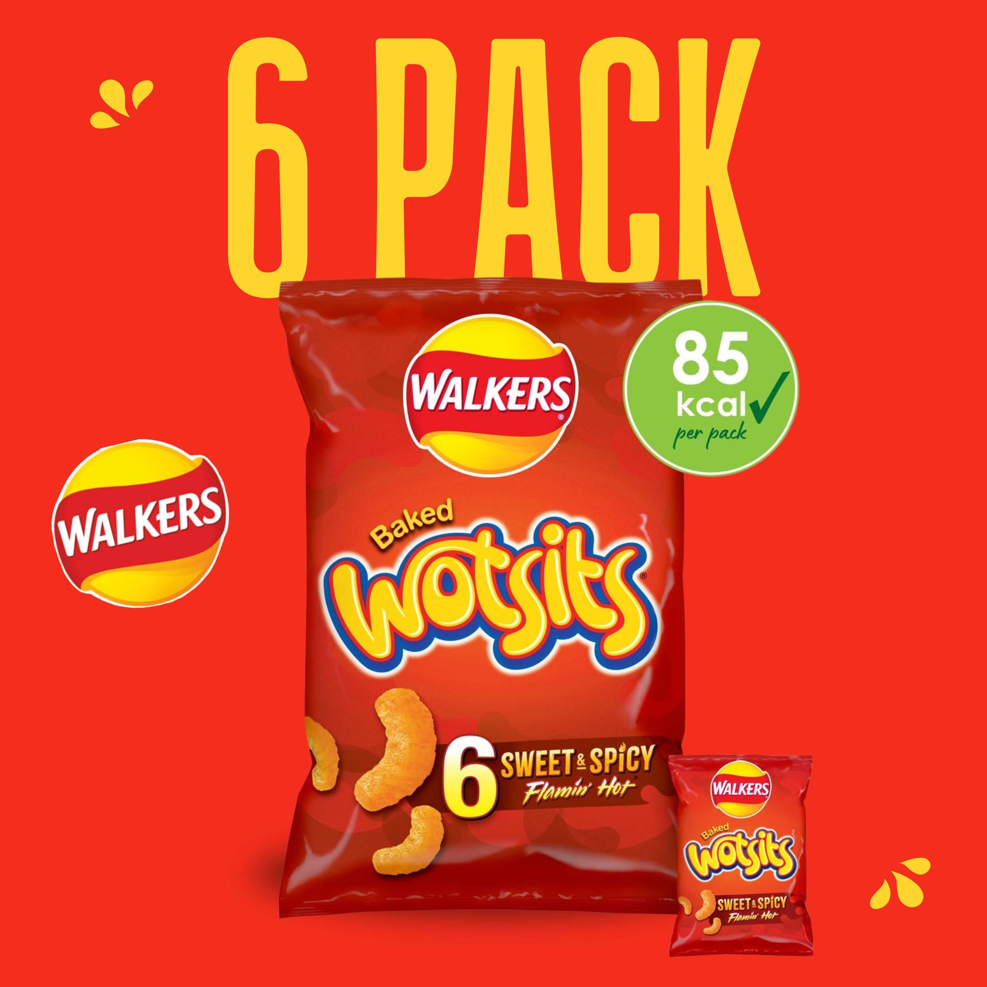 Walkers Wotsits Flamin' Hot Multipack Crisps - 6 PACK - BRITISH GIFT SHOP