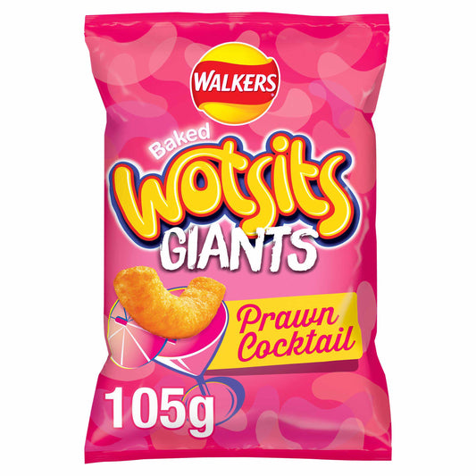 Walkers Wotsits Giants Prawn Cocktail Crisps - 105g (Sharing Bag) - British Snacks