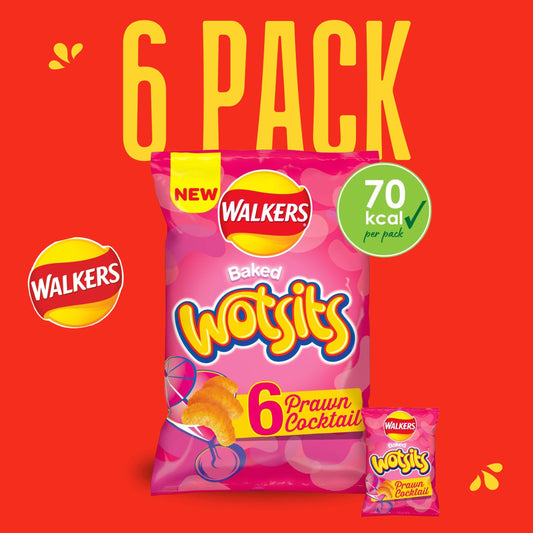 Walkers Wotsits Prawn Cocktail Multipack Snacks Crisps - 6 PACK - BRITISH CLASSIC CRISPS