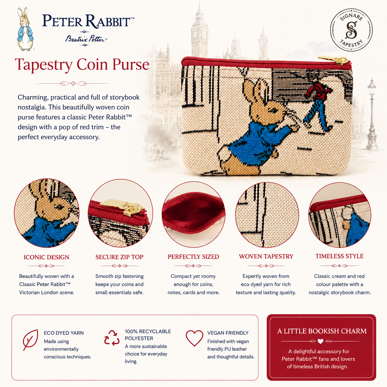 Signare x Beatrix Potter™ Peter Rabbit Victorian London Tapestry Zip Coin Purse