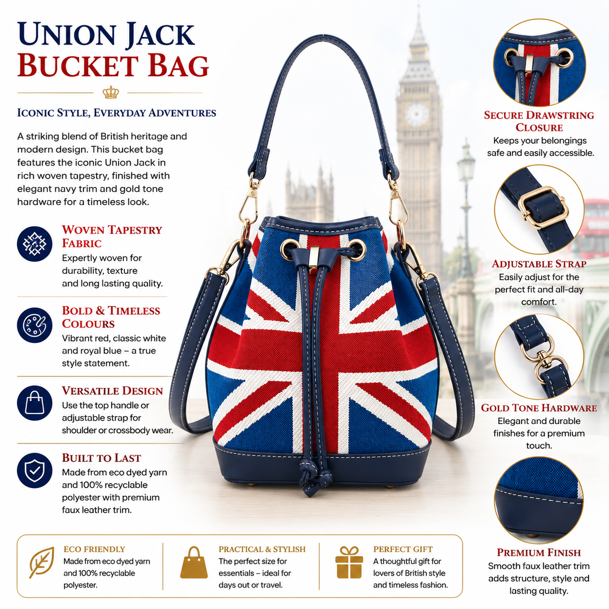 Union Jack Woven Tapestry Bucket Bag