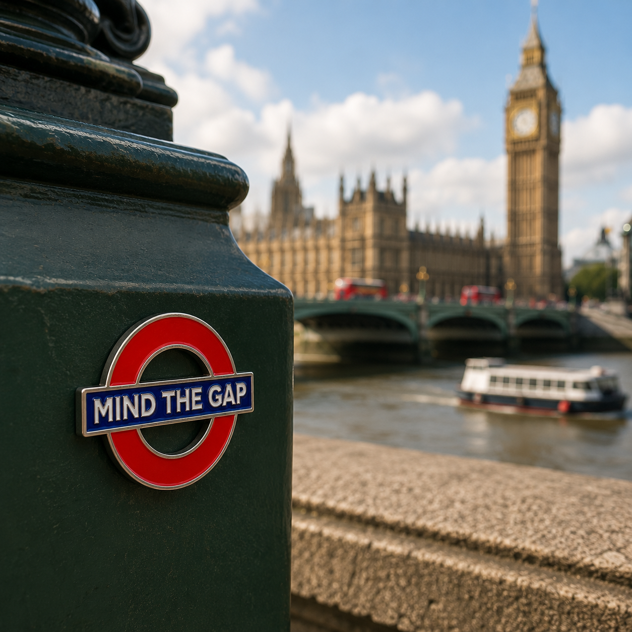 London Underground Mind the Gap enamel magnet displayed on a magnetic surface