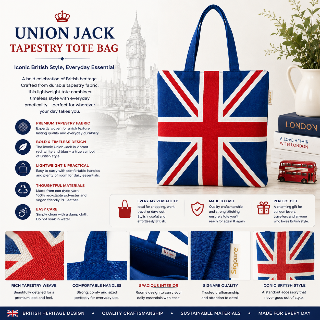 Union Jack Flat Tapestry Tote Bag