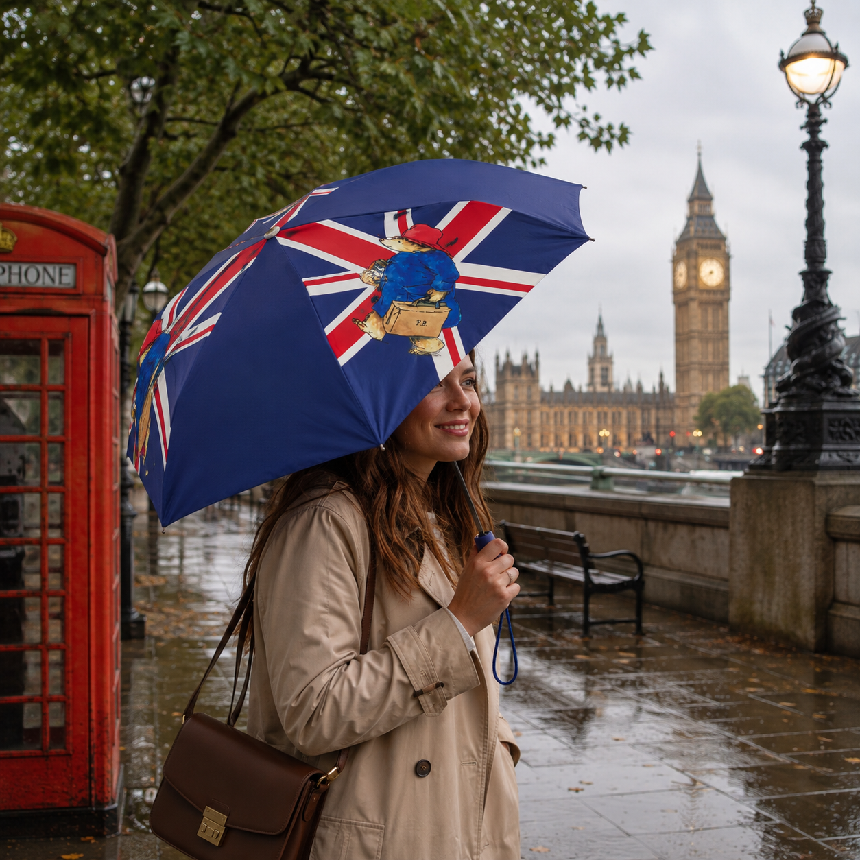 Paddington Bear Union Jack Automatic Compact Umbrella – UPF 50+