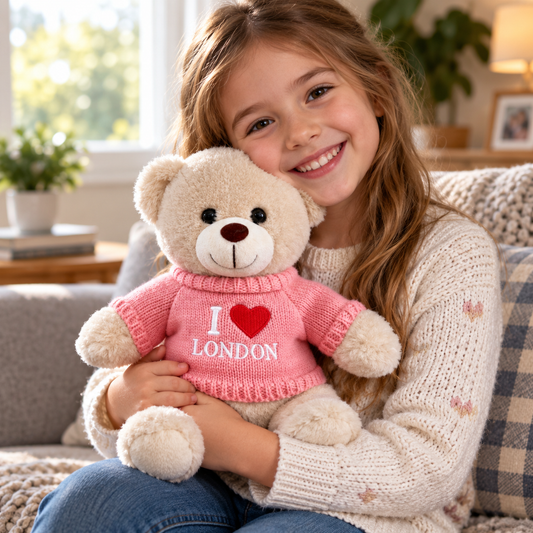 I Love London Pink Jumper Teddy Bear – product gallery image 2