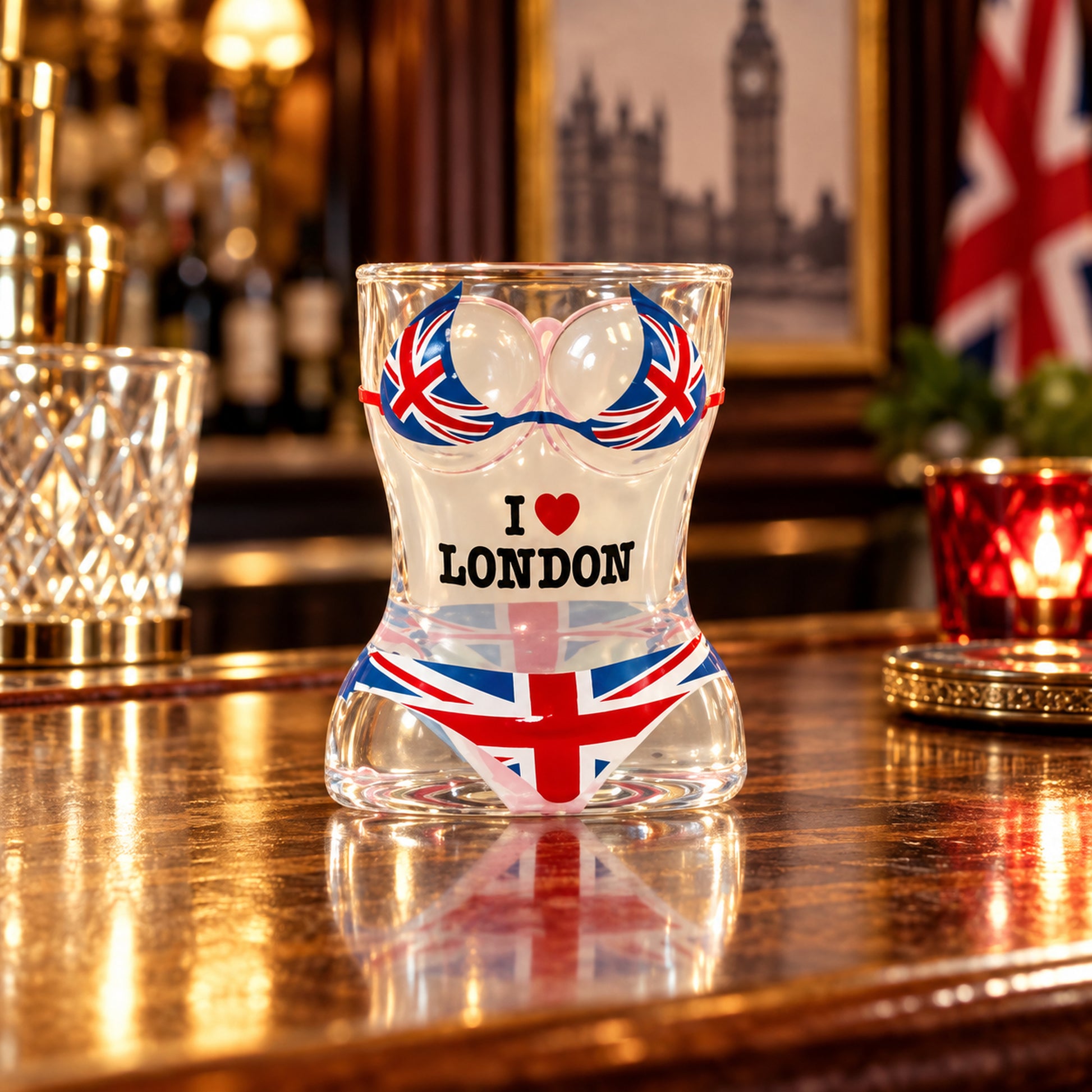I Love London Shot Glass in a styled lifestyle setting