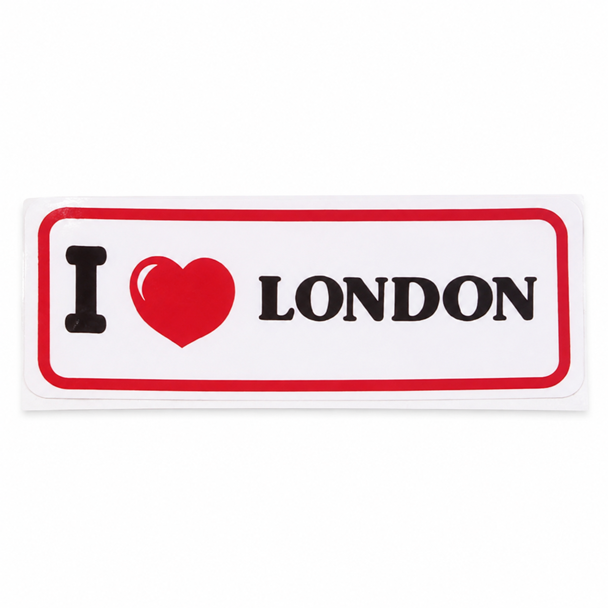 I Love London white sticker with red heart black lettering and red border