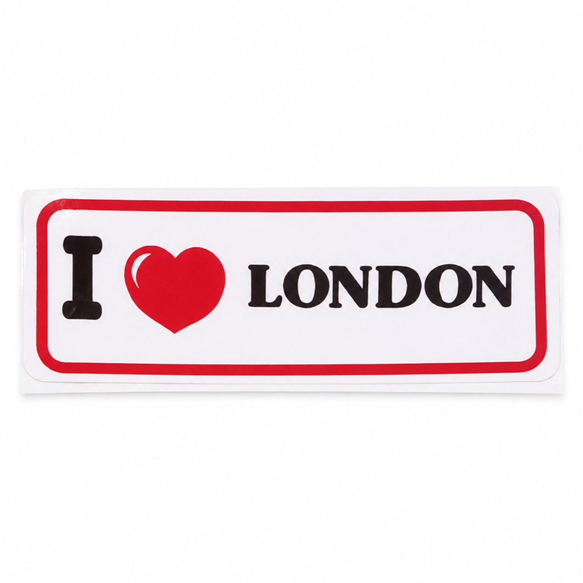 I Love London white sticker with red heart black lettering and red border