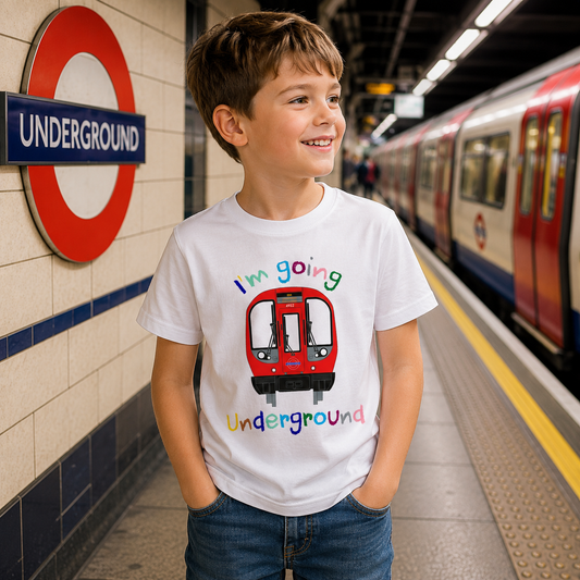 Kids I'm Going Underground train T-shirt lifestyle image