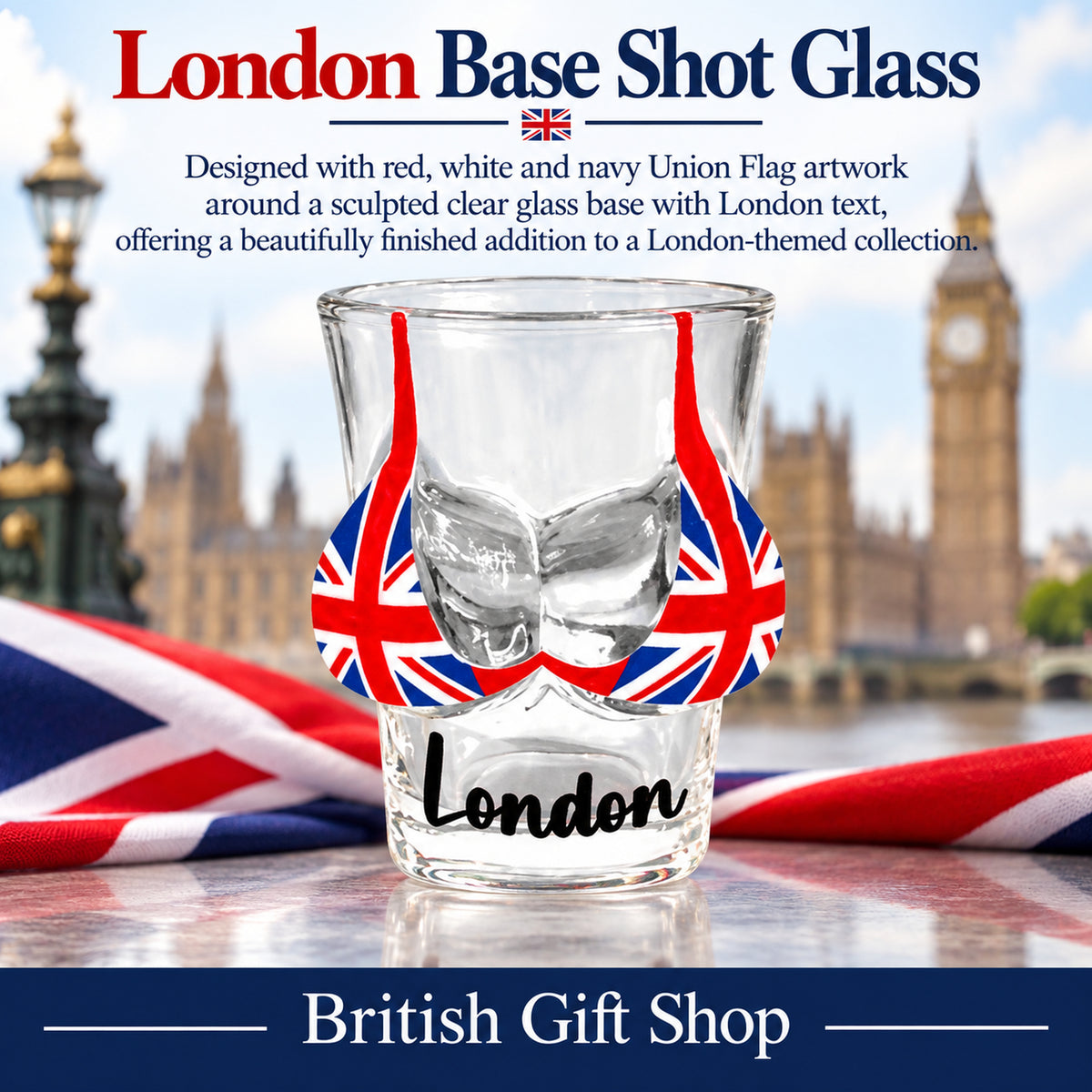 London Base Shot Glass in a British Gift Shop product advertisement